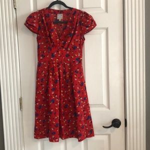 Anthropologie red cap sleeve dress size 2